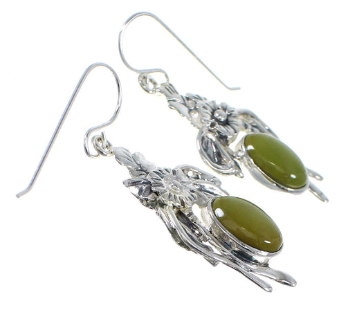 Genuine Sterling Silver Turquoise Hook Dangle Flower Earrings AX51386